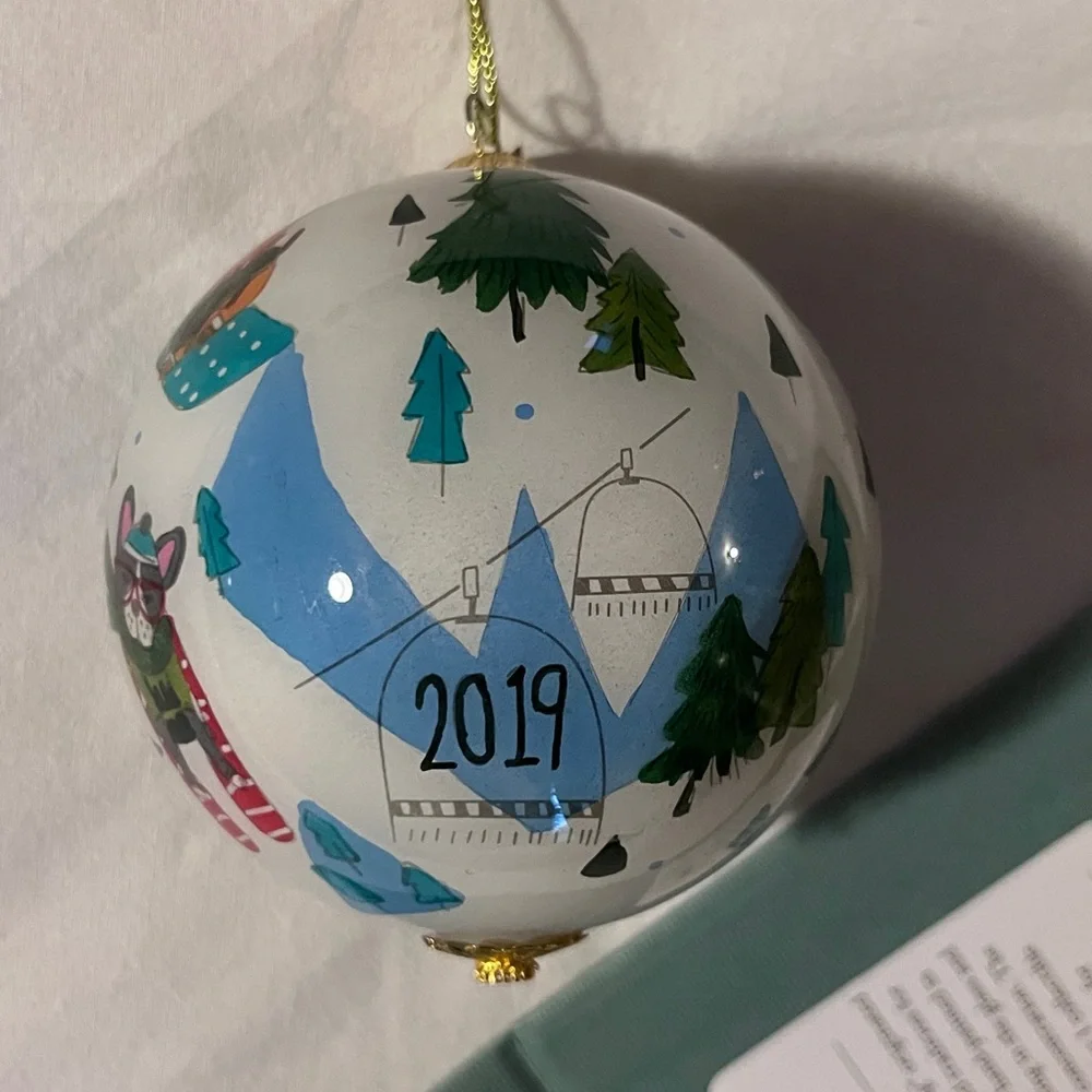 Pier One Holiday Glass Ornament with Winter Dogs Scene